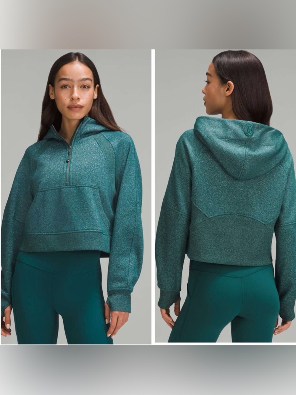 Lululemon Scuba Oversized Half-Zip Hoodie Spark Storm Teal Silver Cropped XS/S